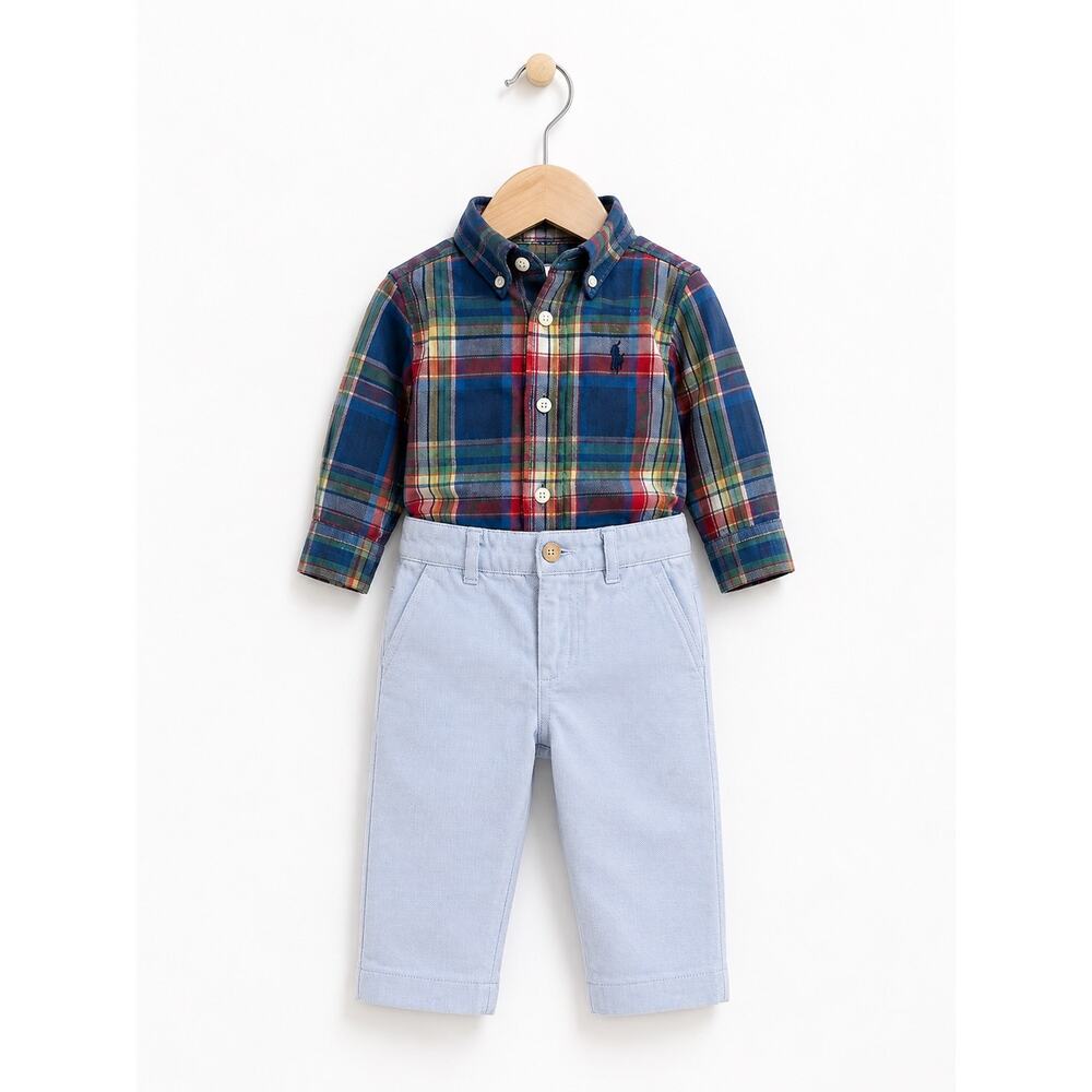 Ralph Lauren Boys 3M Plaid Shirt & Blue Chino Set